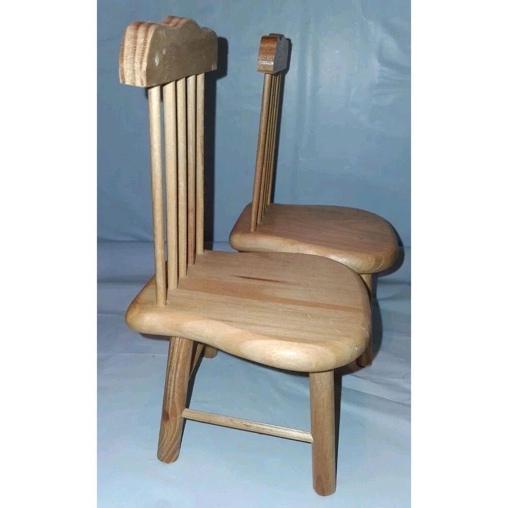 Light Oak‎ Dollhouse Chairs 2 Miniature Child Play Small Kitchen